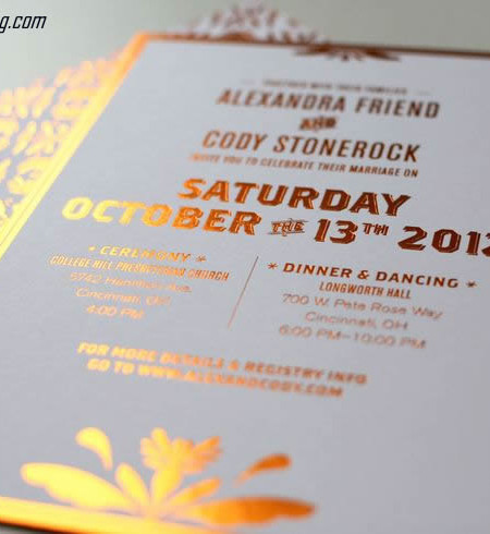 Light Orange Foil Stamping Wedding Invite